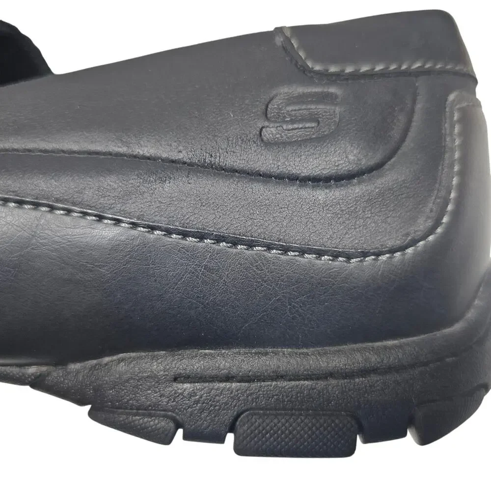 Skechers Men's Black Leather Square Toe Slip-On Comfort Shoes #61190 Size 12